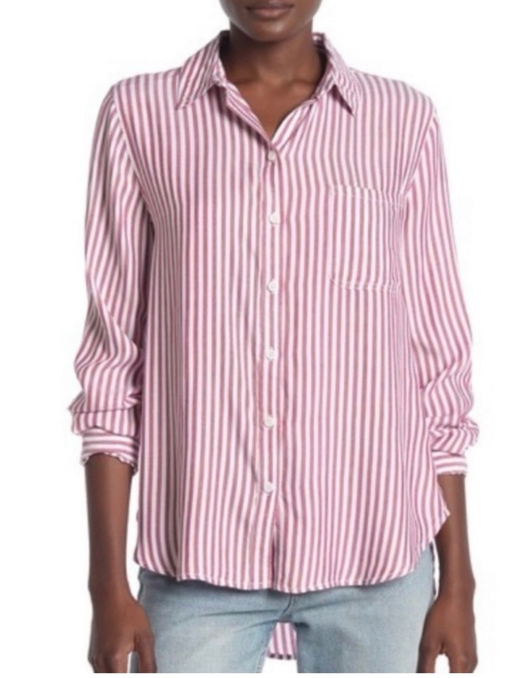 Universal Thread Pink and White Striped Button-Down Shirt